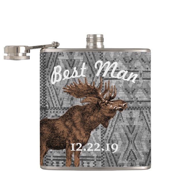 Best Man Flask Vintage Moose Tribal Pattern (Opened)