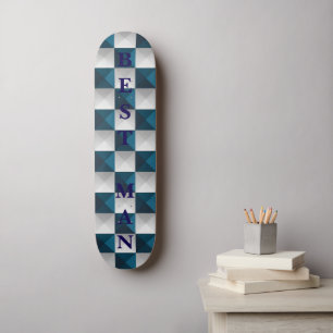 BEST MAN Geometric Pattern Blue Silver Skateboard