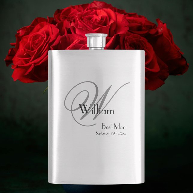 Best Man Gift: Elegant Script Monogram and Name Hip Flask (A Perfect Best Man Gift: Elegant Script Monogram and Name Flask.)