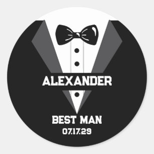 Best Man Gift with Custom Name and Wedding Date Classic Round Sticker