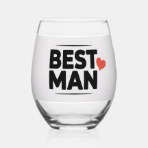 Best Man Heart Stemless Wine Glass