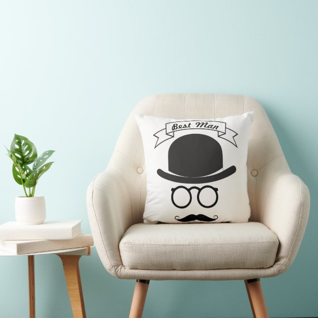 Best Man Hipster Glasses Hat Handlebar Moustache Cushion (Chair)