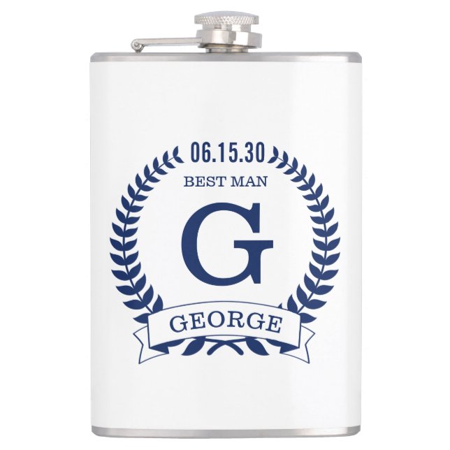 Best Man Initials Hip Flask (Front)