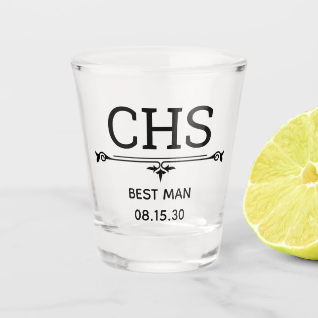 Best Man Initials Shot Glass (Front)