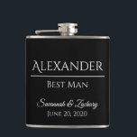 Best Man Liquor Flask Wedding Favour Gift<br><div class="desc">This flask is the perfect way to thank your groomsmen,  members of the wedding party or other special guests. The text is fully customisable with a place to enter your groomsman's name,  the title (Groomsman,  Best Man,  Father of the Bride,  etc.) the wedding couple's name,  and wedding date.</div>