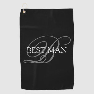 Best Man Monogram Black Grey Golf Towel