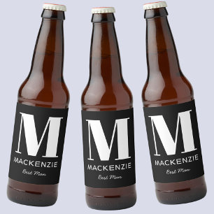 Best Man Monogram Name Black Beer Bottle Label