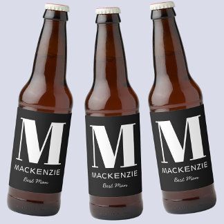 Best Man Monogram Name Black Beer Bottle Label
