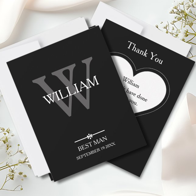 Best Man Monogram + Name Classic Script Cool  Thank You Card (Best Man Monogram + Name Classic Script Cool Thank You Card.)