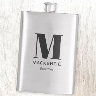 Best Man Monogram Name Hip Flask