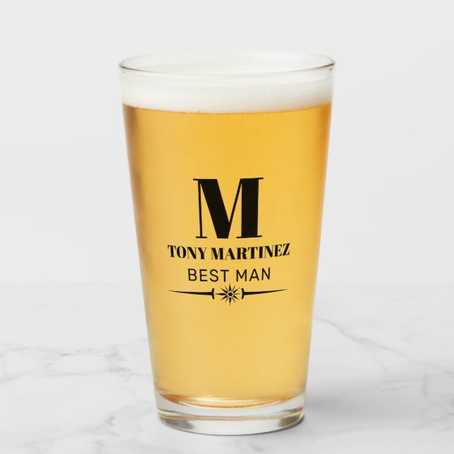 Best Man Monogram Wedding Groomsman Beer Glass (Front Filled)