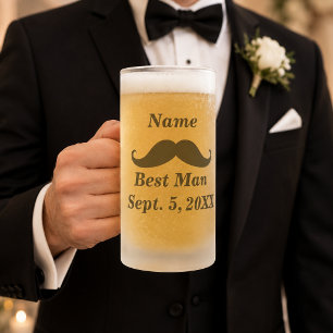 Best Man Moustache and Top Hat Frosted Glass Mug