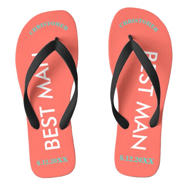 Best Man NAME Coral Flip Flops (Footbed)