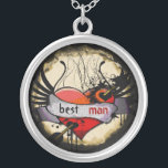 Best Man Necklace Grunge Burnt Parchment<br><div class="desc">Keepsake Necklaces Choose either Silver Plated Gold Finish or Sterling Silver Unique Personalised Custom !st Christmas Gift Wedding Keepsake Wedding Party Necklaces - to change background colour - click customise - click edit - choose last tool in drop down menu and choose from one of the colours shown or enter...</div>