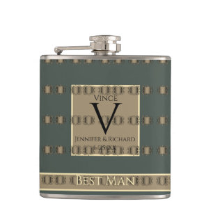 Best Man Old Gold&Teal Grey Golden Veiled Wedding Hip Flask