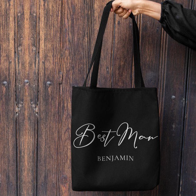 Best Man Personalised Chic Minimalist Wedding Tote Bag (Creator Uploaded)