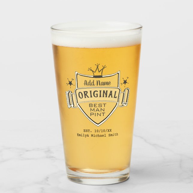 BEST MAN - Personalised Groomsman Gifts PINT GLASS (Front Filled)