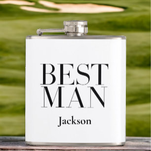 Best Man Personalised White Black Modern Simple Hip Flask