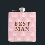 Best Man-Pink And White Art-deco Pattern Hip Flask<br><div class="desc">Elegant pink and white art-deco geometric pattern- Best man text you can customise.</div>