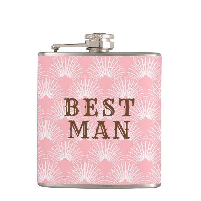 Best Man-Pink And White Art-deco Pattern Hip Flask (Front)