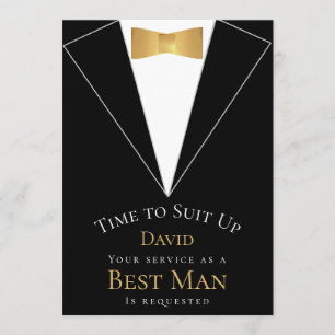 Best Man Proposal Black Faux Gold Time to Suit Up Invitation