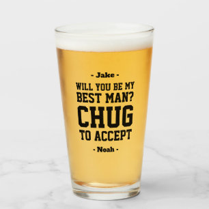 Best Man Proposal Chug to Accept Funny Favour Beer Glass