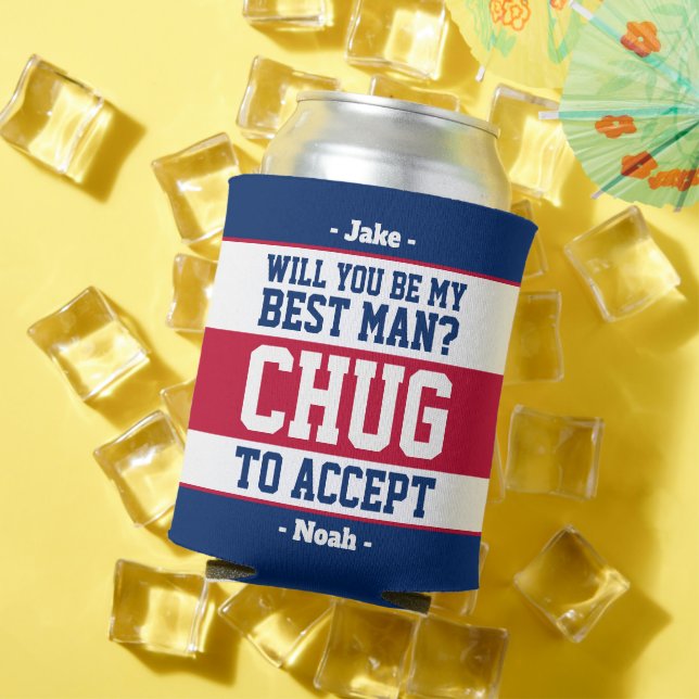 Best Man Proposal Chug to Accept Red White & Blue Can Cooler (In Situ Summer)