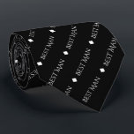 Best Man Repeating White Text on Black Tie<br><div class="desc">This fun neck tie is the perfect accessory for the best man at your wedding. It features a simple yet elegant design with the words "Best Man" written in fancy all capital white text repeating in a diagonal pattern on a black background. There are diamonds separating the repeating text. Perfect...</div>