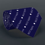 Best Man Repeating White Text on Navy Blue Tie<br><div class="desc">This fun neck tie is the perfect accessory for the best man at your wedding. It features a simple yet elegant design with the words "Best Man" written in fancy all capital white text repeating in a diagonal pattern on a navy blue coloured background. There are diamonds separating the repeating...</div>