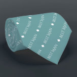 Best Man Repeating White Text on Teal Tie<br><div class="desc">This fun neck tie is the perfect accessory for the best man at your wedding. It features a simple yet elegant design with the words "Best Man" written in fancy all capital white text repeating in a diagonal pattern on a teal or turquoise coloured background. There are diamonds separating the...</div>