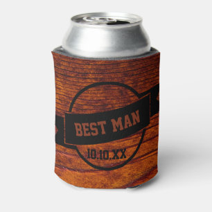 Best Man Rustic Wedding Wood Grain Photo Can Cooler