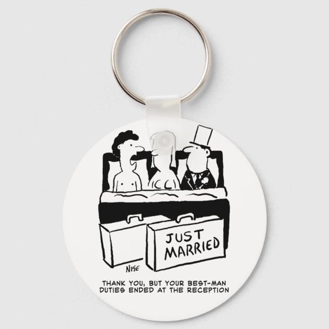 Best Man Shares a Bed with Bride & Groom. Funny Key Ring (Front)