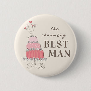 BEST MAN Sweet Pink Wedding Cake Name Tag Button