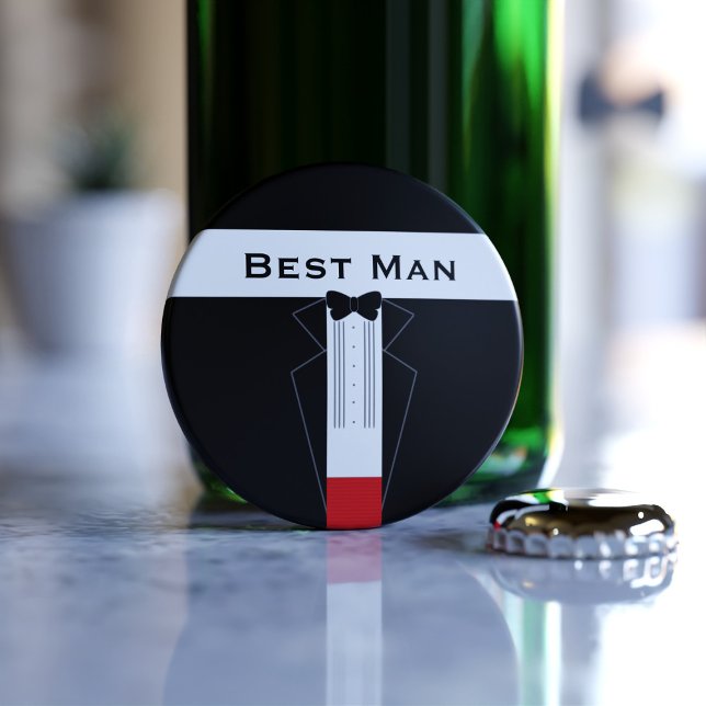 Best Man Tuxedo Groomsmen Wedding Bottle Opener (Useful wedding favor and can be used for any member of the wedding party that have bottles to open.)