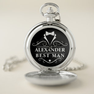 Best Man Tuxedo Tie Silver and Black Pocket Watch