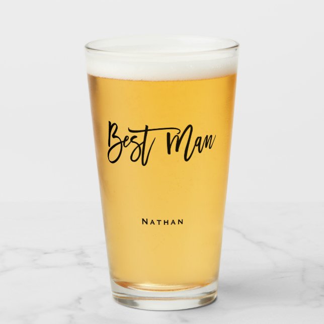 Best Man typography/name/black gift Glass (Front Filled)