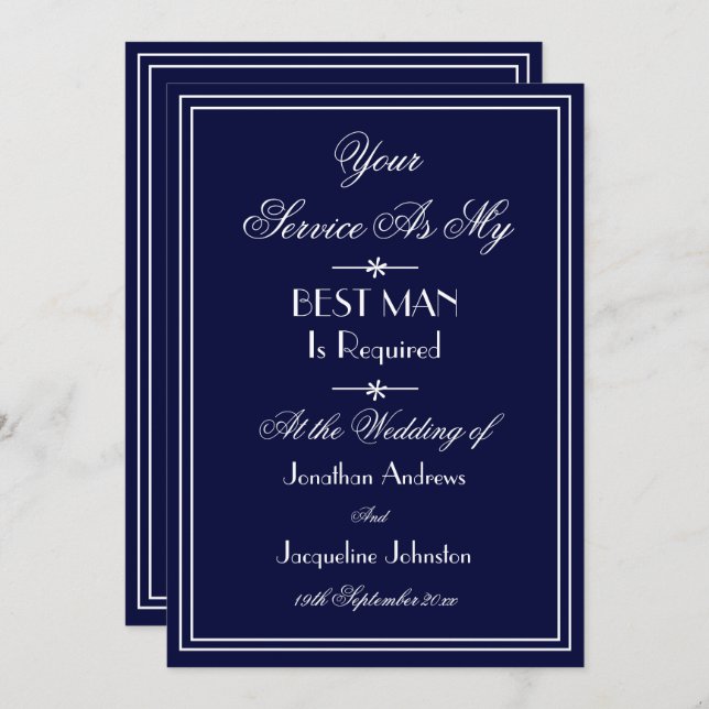 Best Man Wedding Custom Elegant Navy Blue Proposal Invitation (Front/Back)