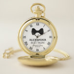 Best Man Wedding Favour Black Tie Keepsake Pocket Watch<br><div class="desc">This pocket watch is a stylish and sophisticated, and makes a wonderful wedding favour for your best man. Features a fun yet classy design with a black bow tie, his name, the text "Best Man" and the couple's names and wedding date. Special way to thank him for being a part...</div>