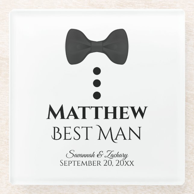 Best Man Wedding Favour Fun Mock Tuxedo Black Tie Glass Coaster (Front)