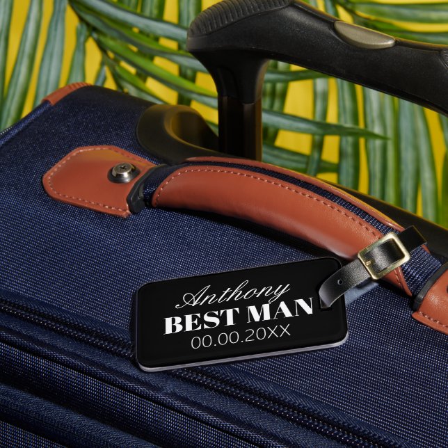 Best Man wedding favour gift travel luggage tag (Front Insitu 3)