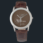 Best Man Wedding Gift Modern Monogram Name Cool Watch<br><div class="desc">Best Man Wedding Gift Modern Monogram And Personalised Name Cool Watch With Brown Dial And Brown Leather Strap. Customised for that extra special touch to your Best Man gift. Click personalise this template to customise it with the monogram last name initial, the first name and date quickly and easily. Best...</div>