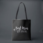 Best Man Wedding Tote Bag | Cool Modern Script<br><div class="desc">Your Best Man will love this personalised tote bag! Double-sided with a fun trendy white script font and swirl, the bag also features two lines of custom text - add the Best Man's name, wedding date, location, etc. Change the background colour to match your wedding colours - just click on...</div>