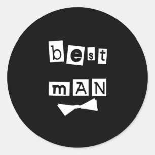 Best Man White on Black Classic Round Sticker