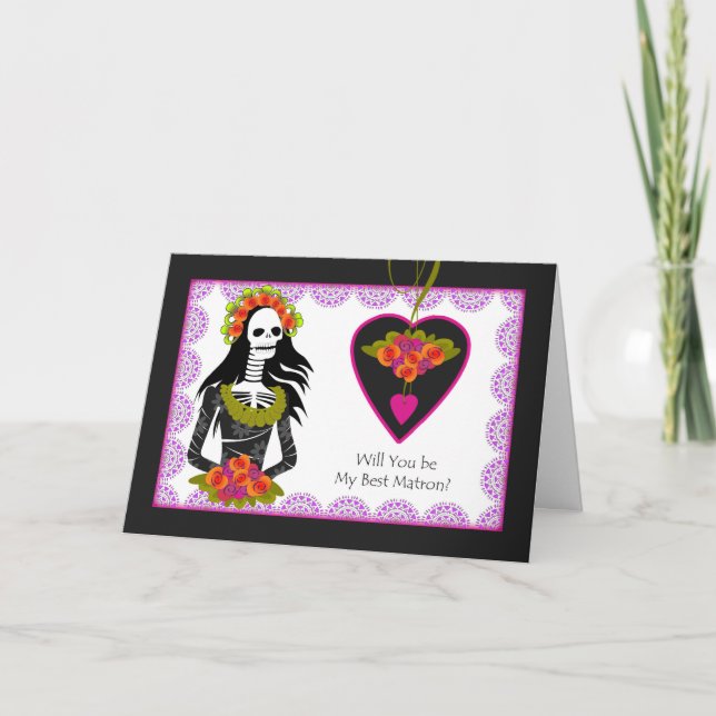 Best Matron Invitation, Dia de los Muertos Wedding Invitation (Front)