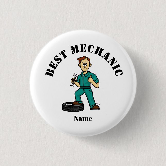 Best Mechanic Button - White Male (Front)