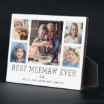 Best Meemaw Ever 5-Photo Collage Keepsake Custom Plaque<br><div class="desc">Simple and clean design lets your family photos shine on this Best Meemaw Ever plaque. A large photograph in the centre with two smaller photos on either side let you insert your own photos easily. Best Meemaw Ever is written in a large modern font. Two lines below let you complete...</div>