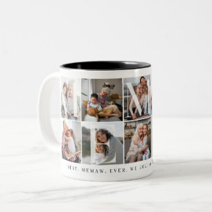 Best Memaw Ever, 10 Photo Grid Gift for Grandma Two-Tone Coffee Mug