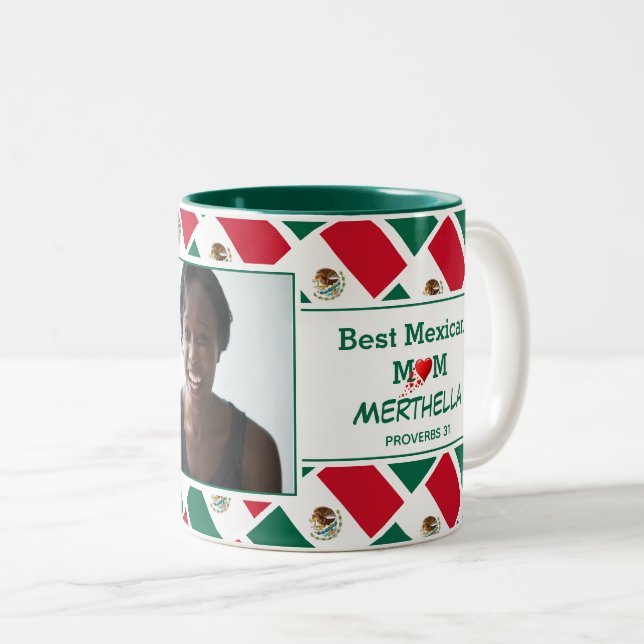 BEST MEXICAN MOM Personalised MEXICO Flag Photo Two-Tone Coffee Mug (Front Right)