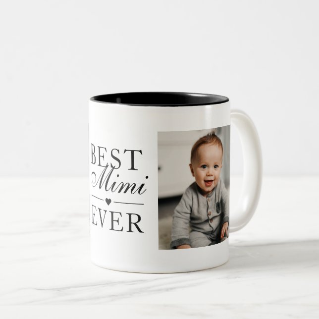 Best Mimi Ever Black Birthday Custom 2 Photo Two-Tone Coffee Mug (Front Right)