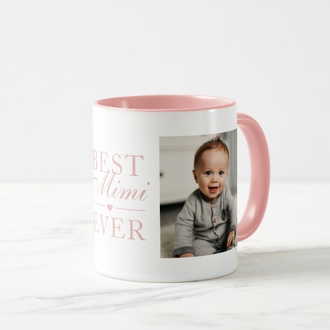 Best Mimi Ever Pink Birthday Custom 2 Photo Mug (Front Right)